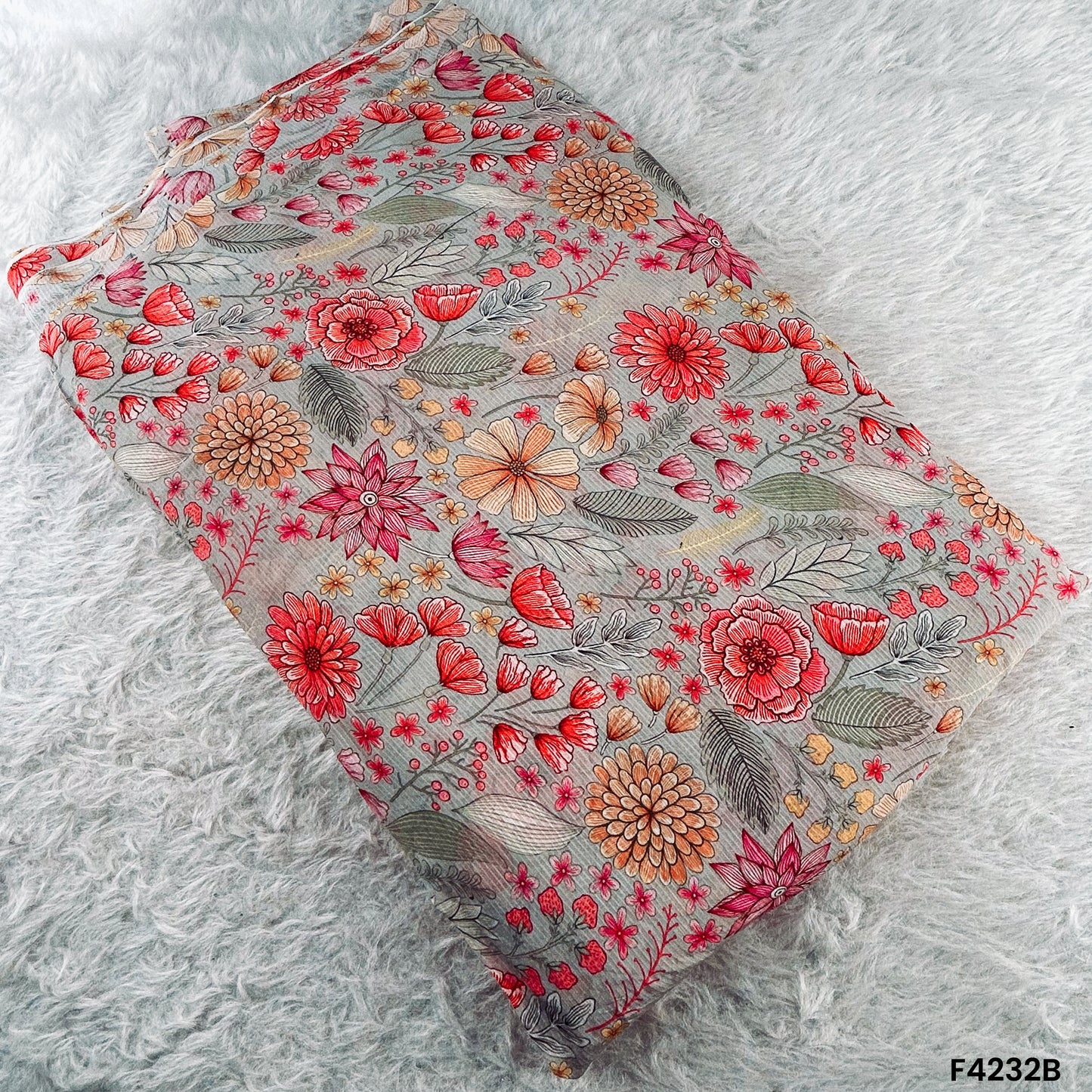 Floral Printed Viscose Crepe Fabric- F4232