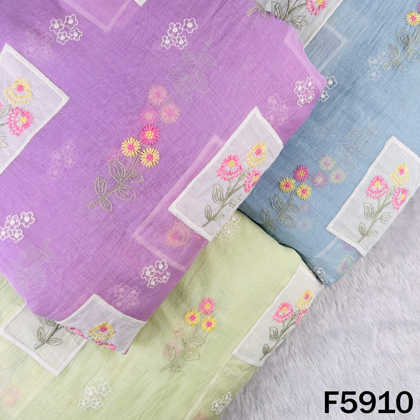 Thread Embroidered Patch Work Mul Chanderi Fabric - F5910