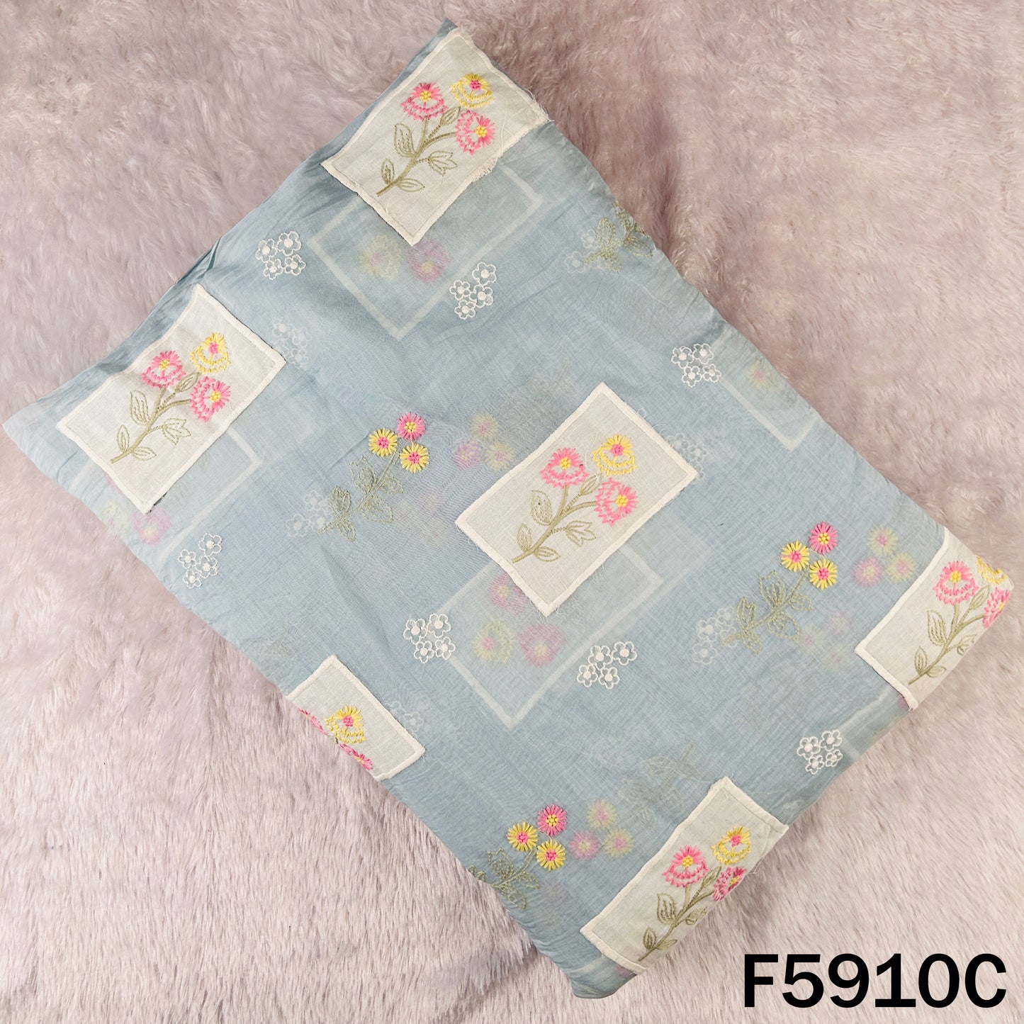 Thread Embroidered Patch Work Mul Chanderi Fabric - F5910