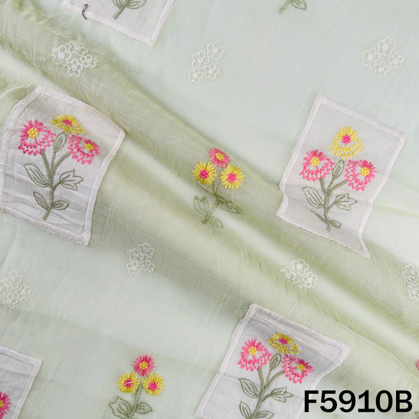Thread Embroidered Patch Work Mul Chanderi Fabric - F5910
