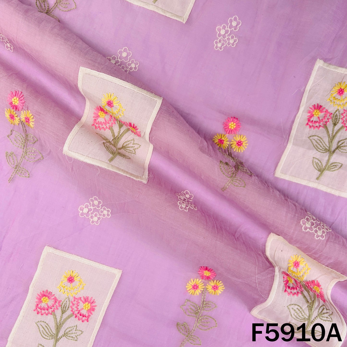 Thread Embroidered Patch Work Mul Chanderi Fabric - F5910