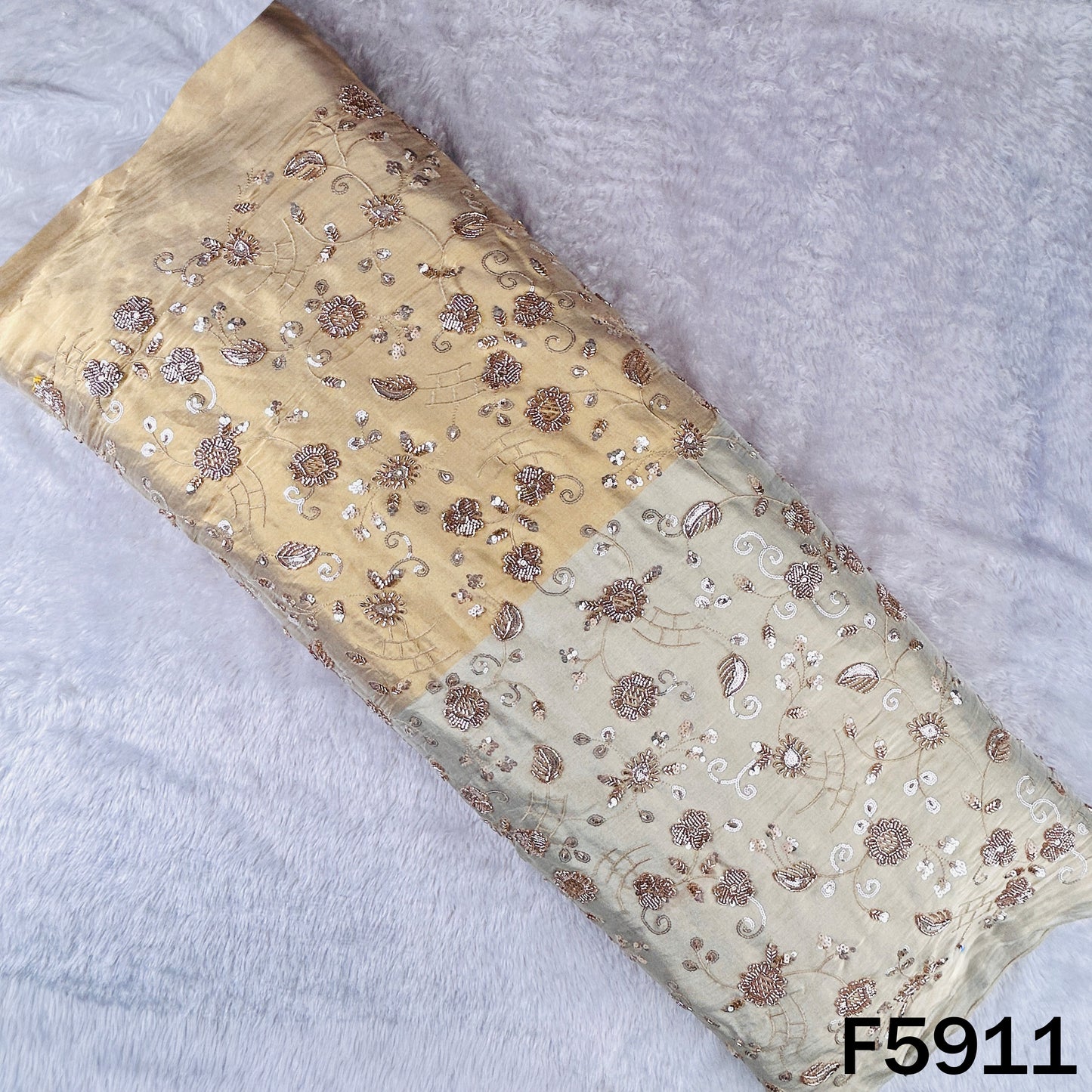 Cut Dana Thread Sequins Embroidered Kanjivaram Tissue Fabric - F5911