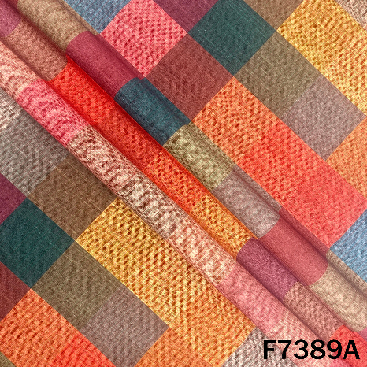 Multicolour Check Print Raw Silk Fabric - F7389