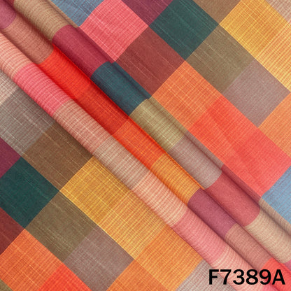 Multicolour Check Print Raw Silk Fabric - F7389