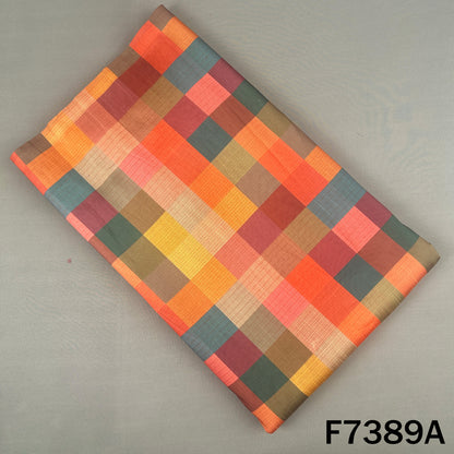 Multicolour Check Print Raw Silk Fabric - F7389