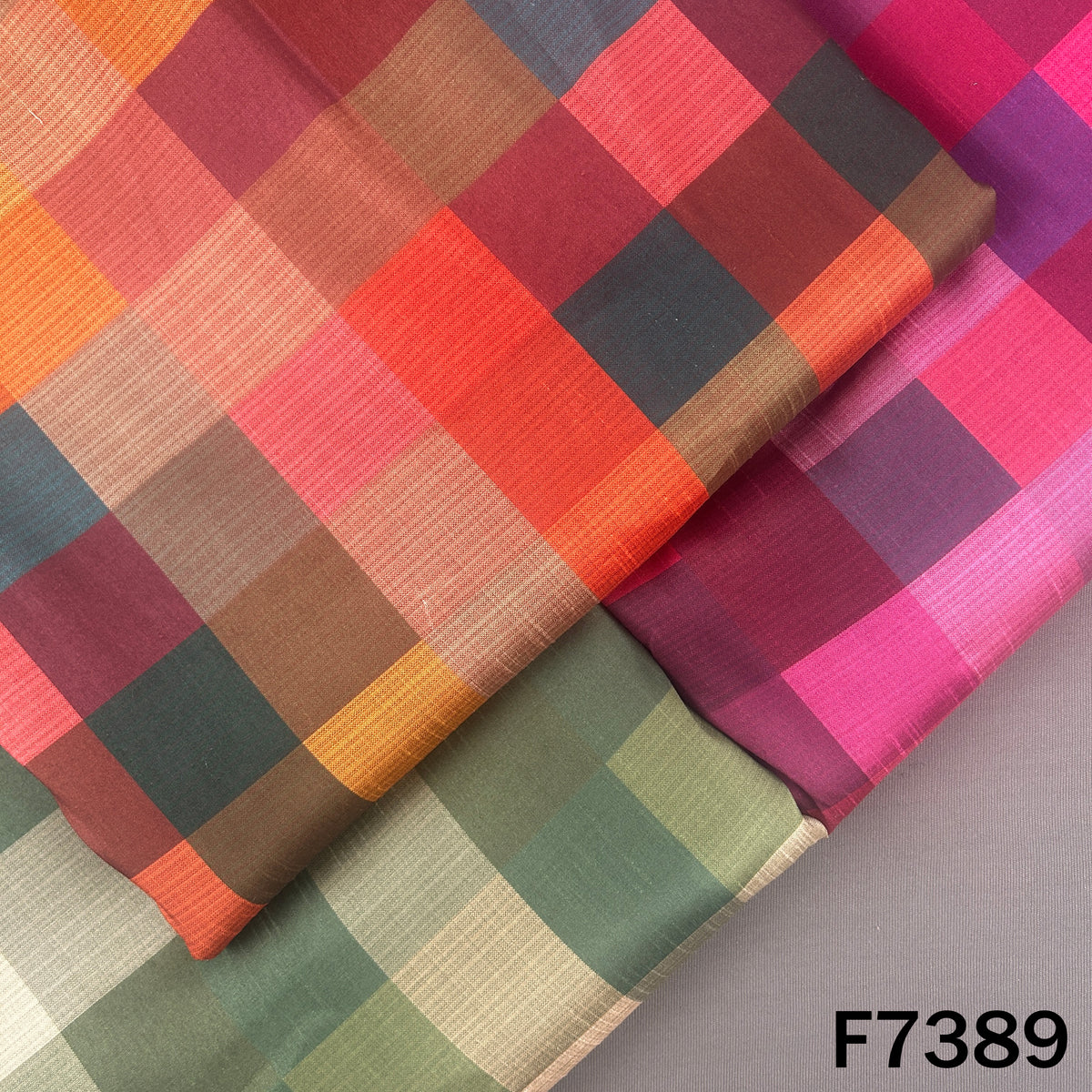 Multicolour Check Print Raw Silk Fabric - F7389