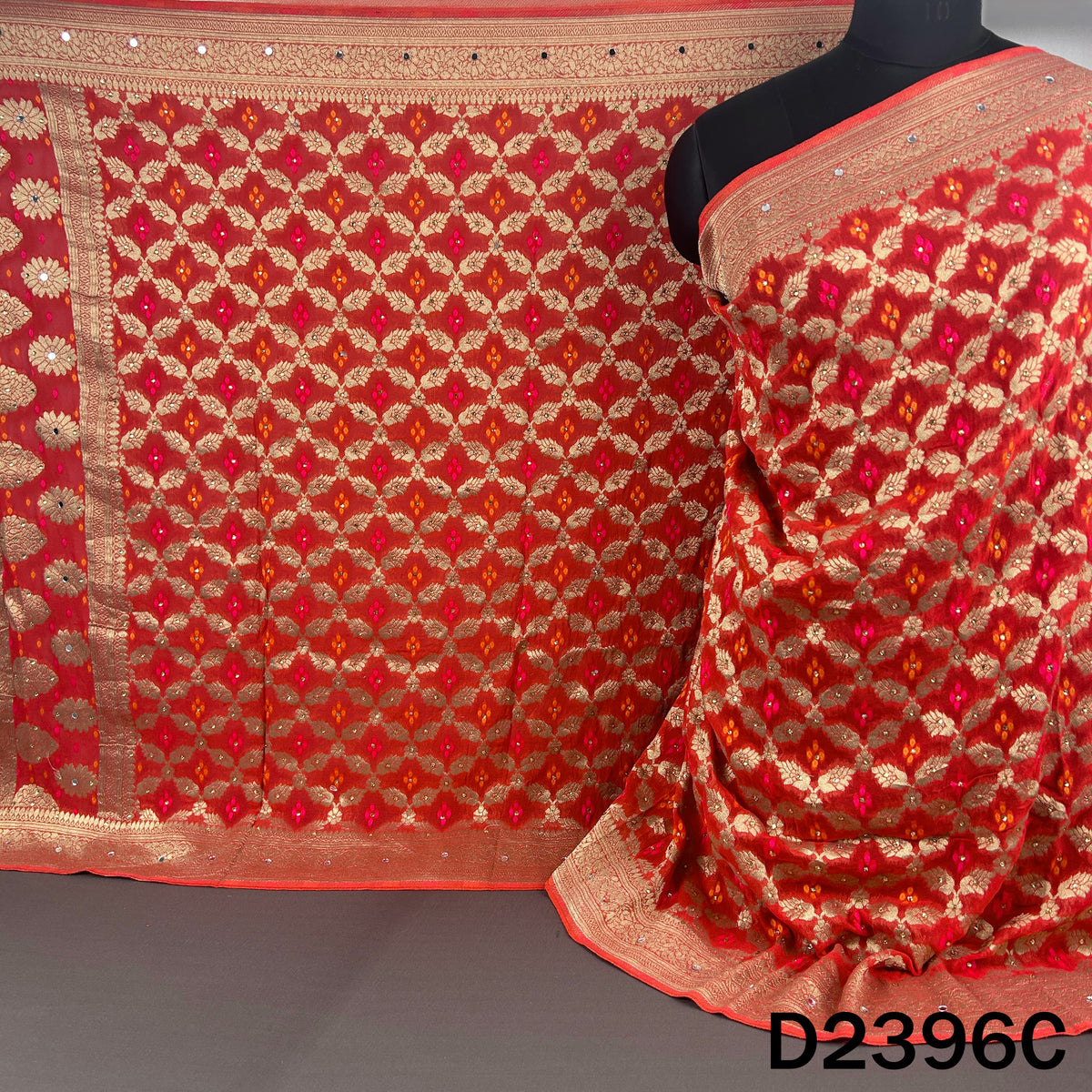 Bandhani Print Mirror and Stone Work Georgette Dupatta - D2396