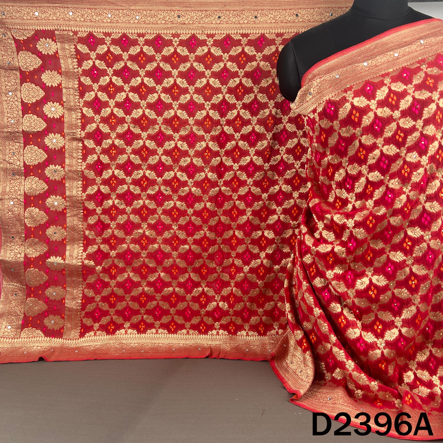 Bandhani Print Mirror and Stone Work Georgette Dupatta - D2396
