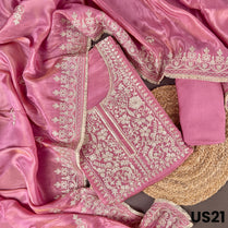 Rose Pink Tissue Silk Embroidered Unstitched Suit Set - US21