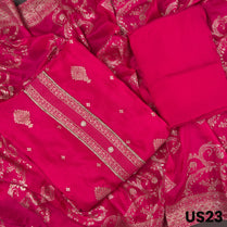 Rani Pink Dola Silk Unstitched Suit Set - US23