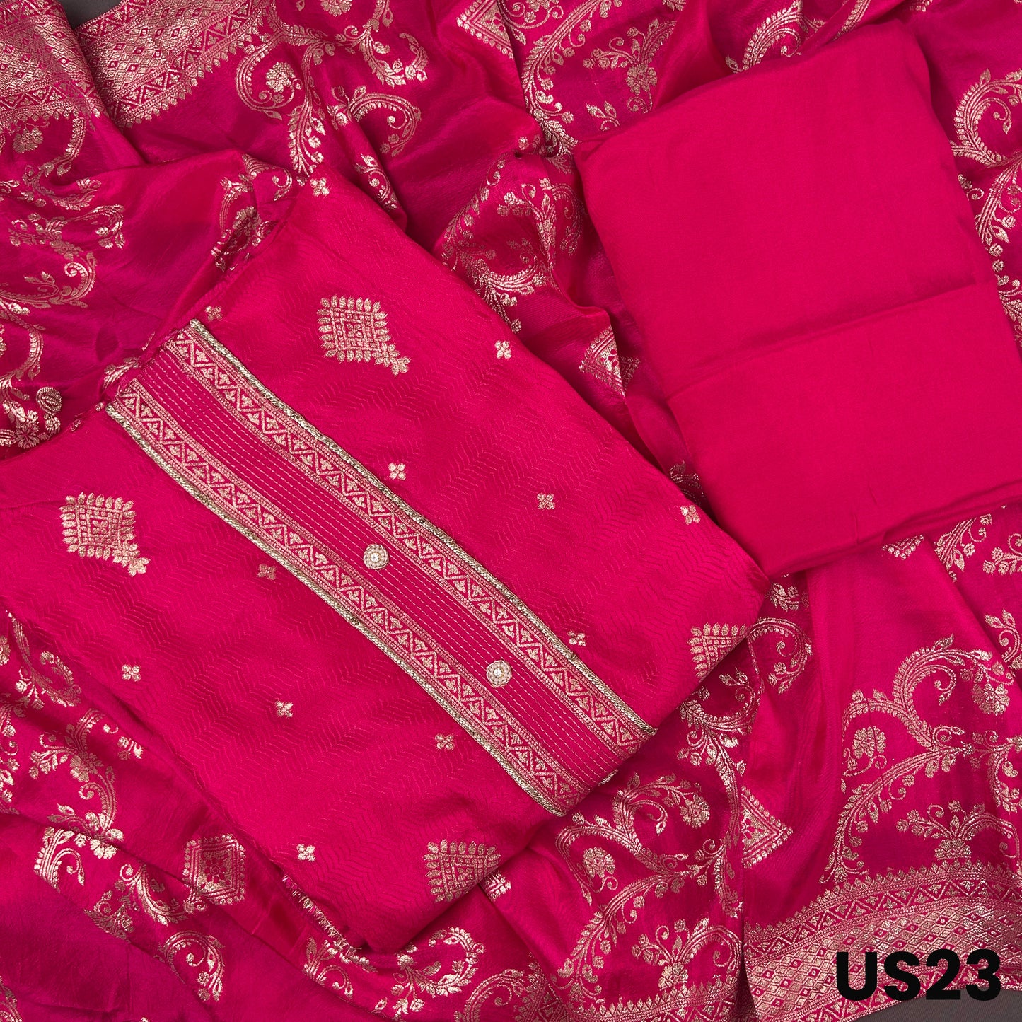Rani Pink Dola Silk Unstitched Suit Set - US23