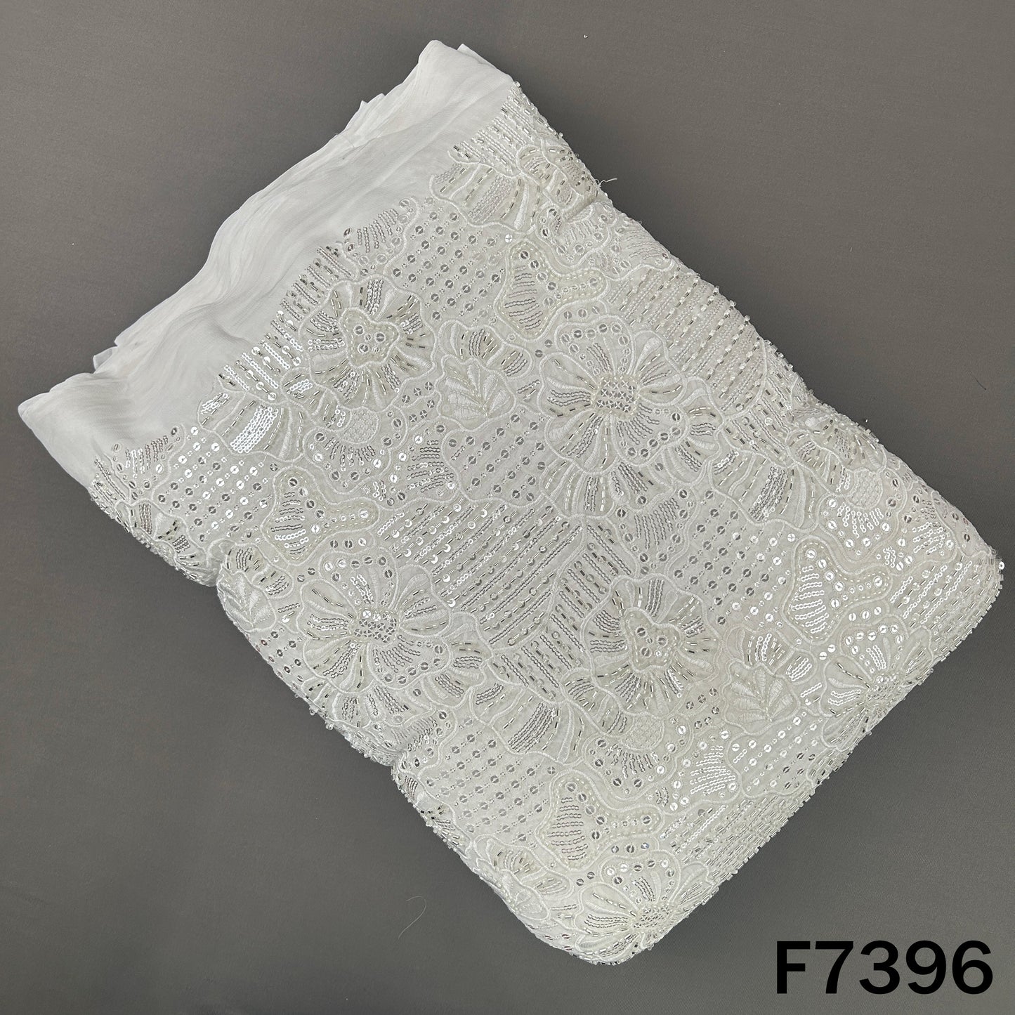 Dyeable Cut Dana Thread Sequins Embroidered Georgette Fabric - F7396