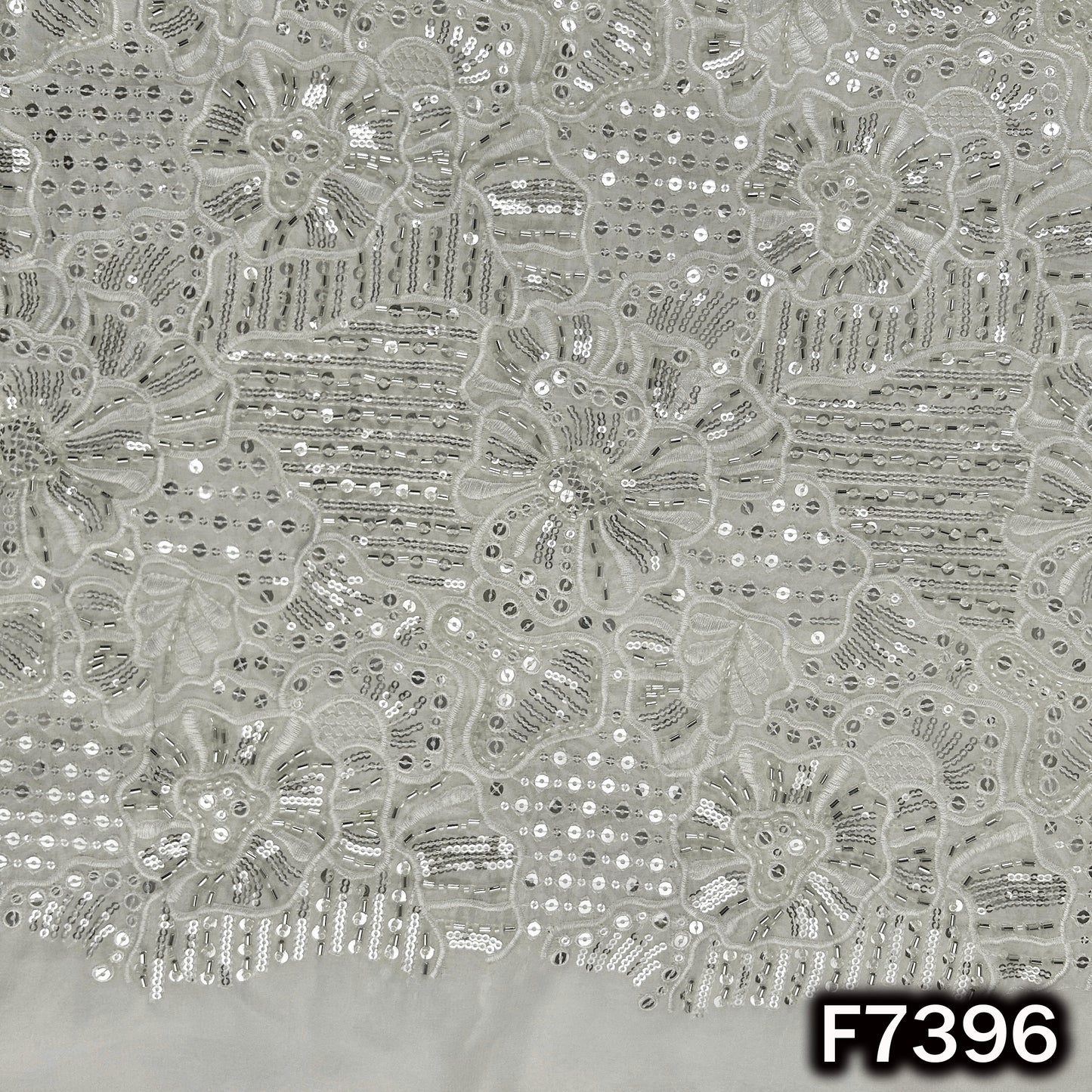 Dyeable Cut Dana Thread Sequins Embroidered Georgette Fabric - F7396