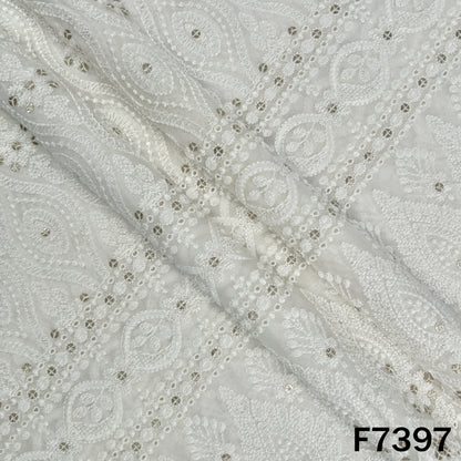 Dyeable Thread Sequins Embroidered Georgette Fabric - F7397