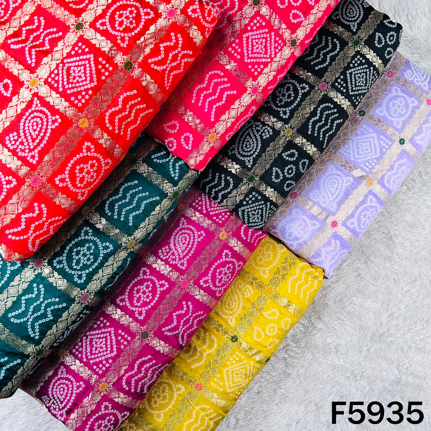 Zari Work Bandhani Print Dola Silk Fabric - F5935