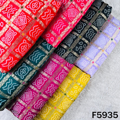 Zari Work Bandhani Print Dola Silk Fabric - F5935