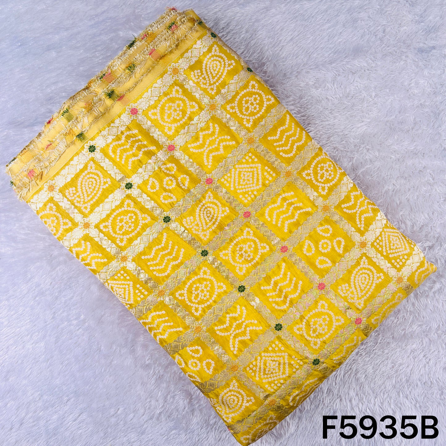 Zari Work Bandhani Print Dola Silk Fabric - F5935