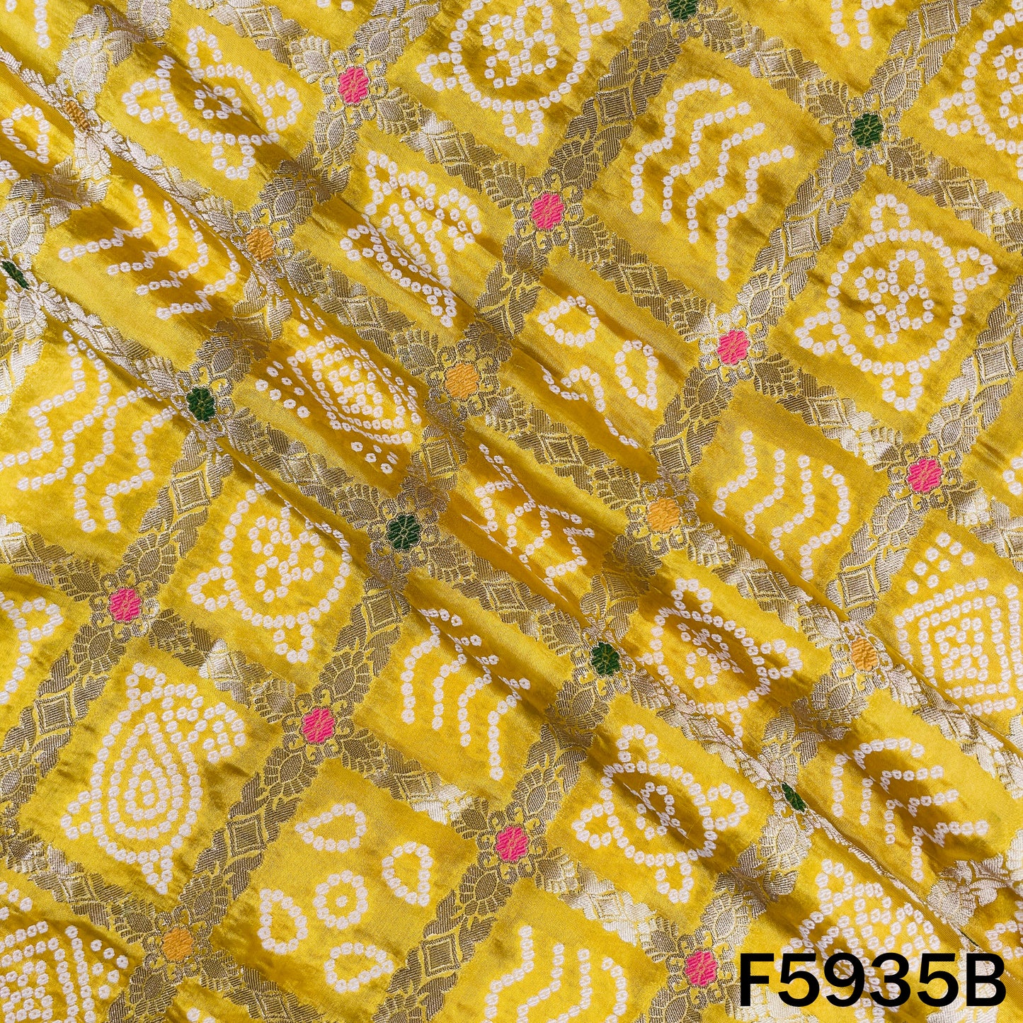 Zari Work Bandhani Print Dola Silk Fabric - F5935