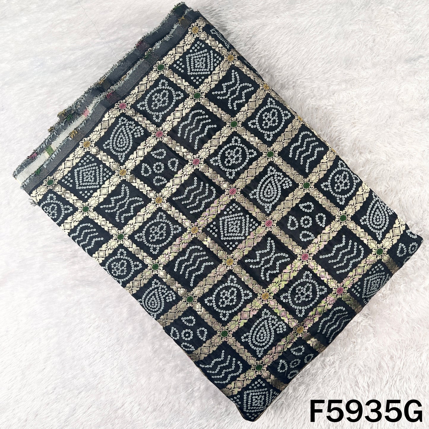 Zari Work Bandhani Print Dola Silk Fabric - F5935