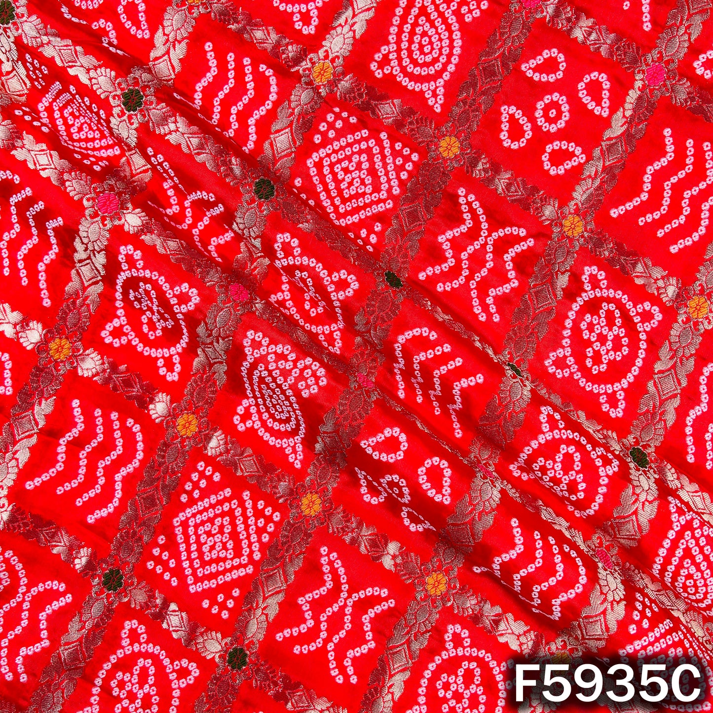 Zari Work Bandhani Print Dola Silk Fabric - F5935