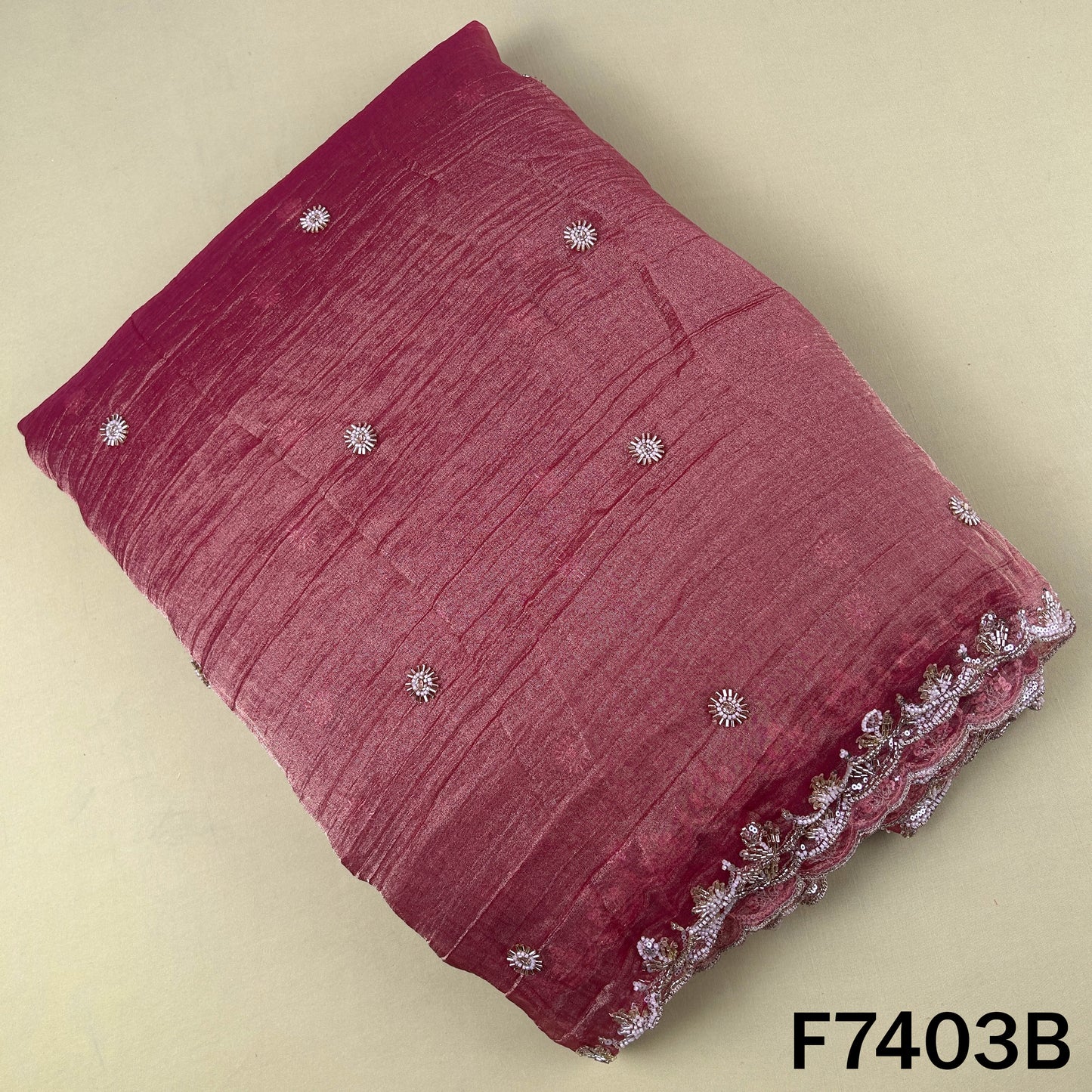 Cut Dana Zari Sequins Embroidered Crush Tissue Fabric - F7403