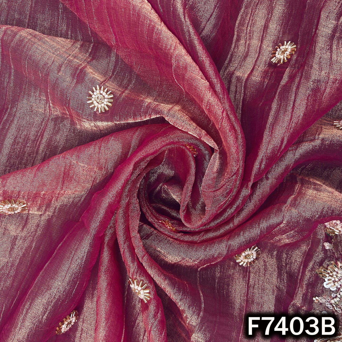 Cut Dana Zari Sequins Embroidered Crush Tissue Fabric - F7403
