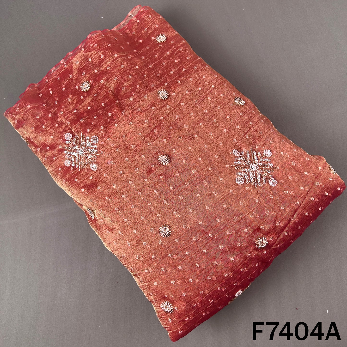 Cut Dana Zari Sequins Embroidered Crush Tissue Fabric - F7404