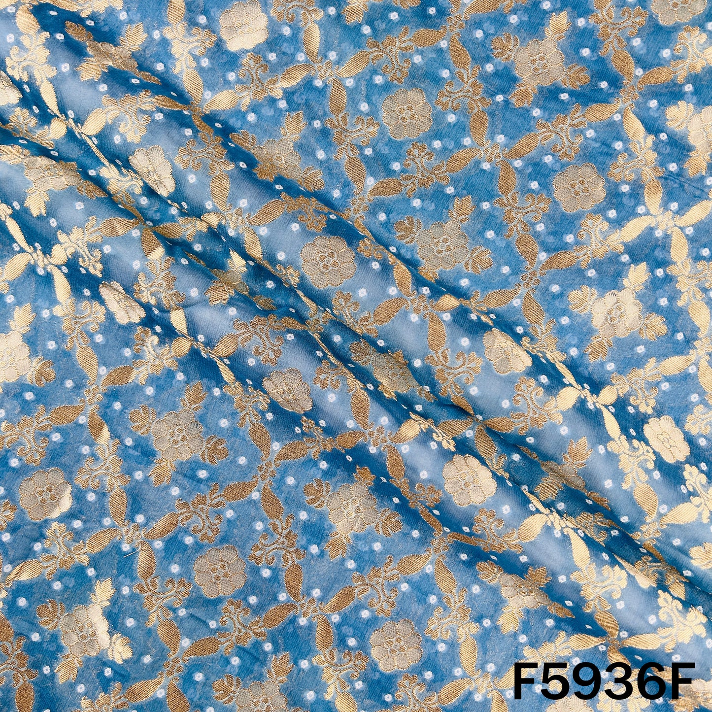 Zari Work Bandhani Print Georgette Fabric - F5936