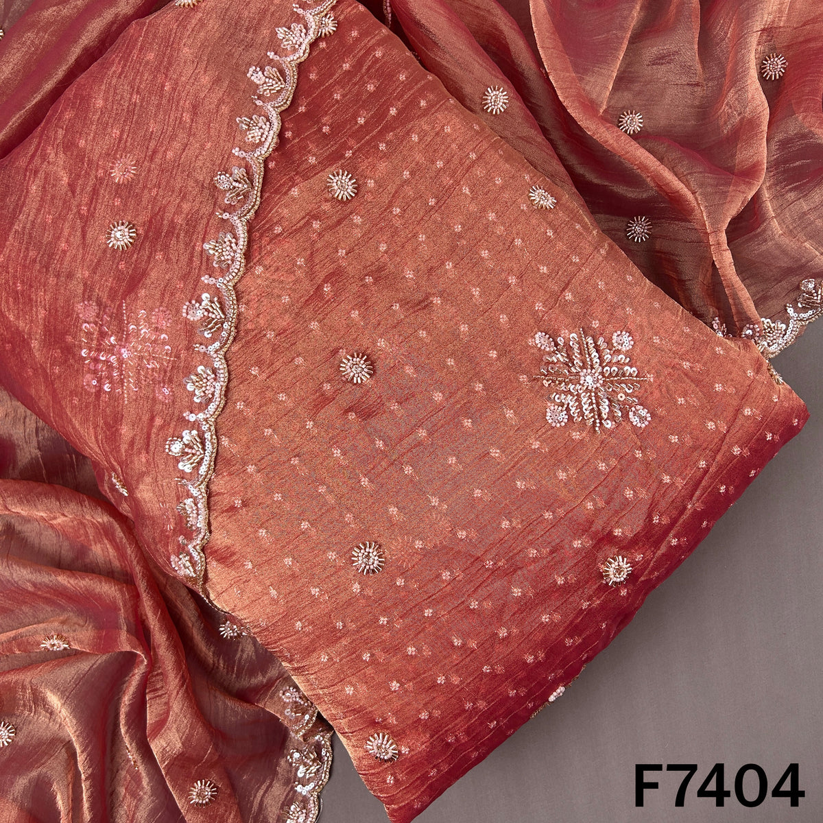 Cut Dana Zari Sequins Embroidered Crush Tissue Fabric - F7404