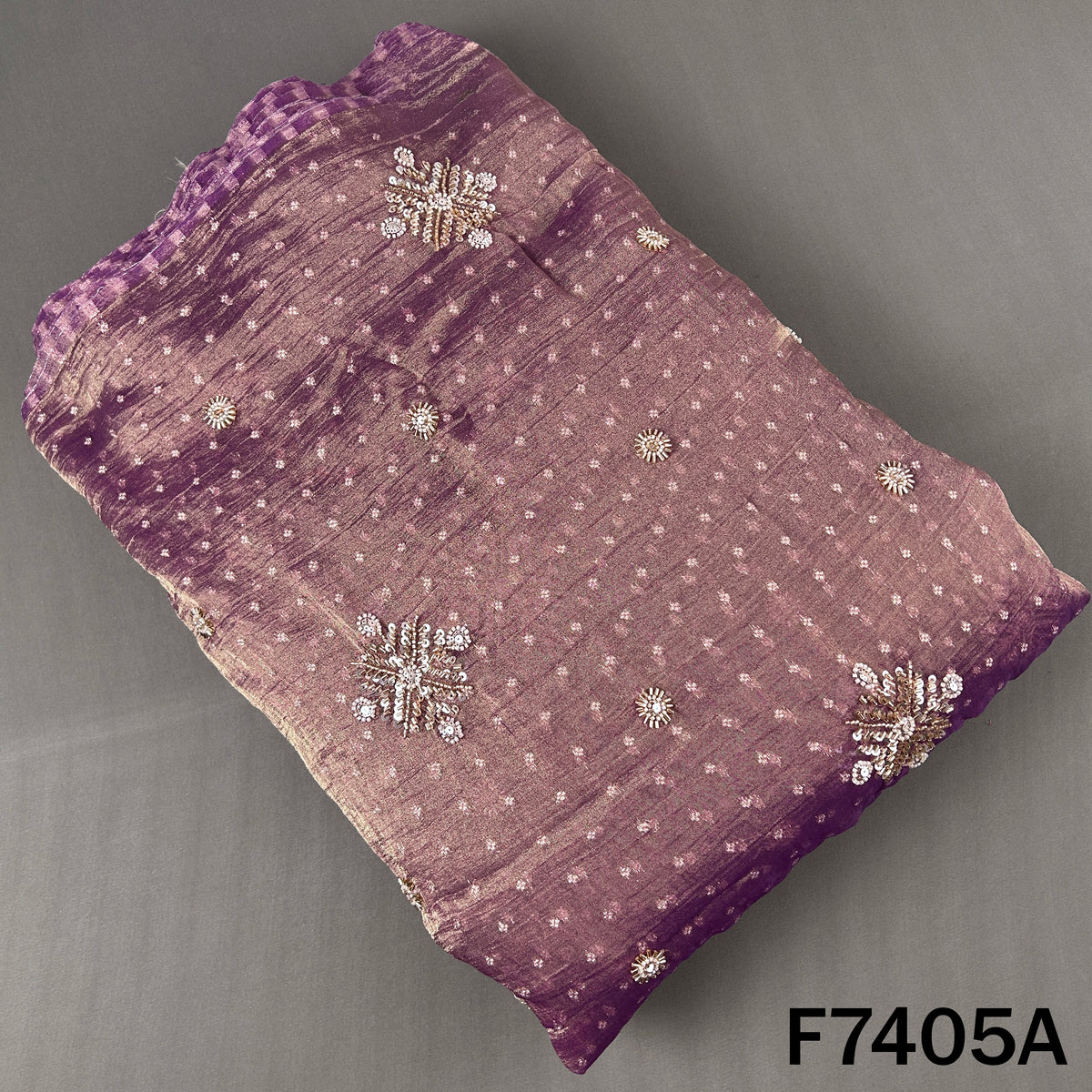 Cut Dana Zari Sequins Embroidered Crush Tissue Fabric - F7405