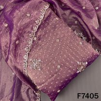 Cut Dana Zari Sequins Embroidered Crush Tissue Fabric - F7405