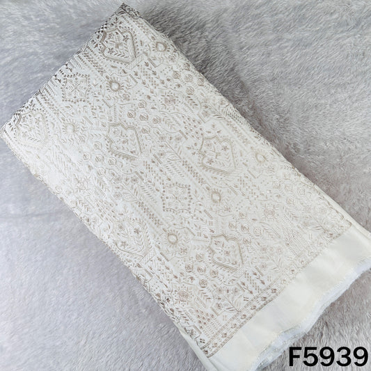 Thread Embroidered Linen Silk Fabric - F5939