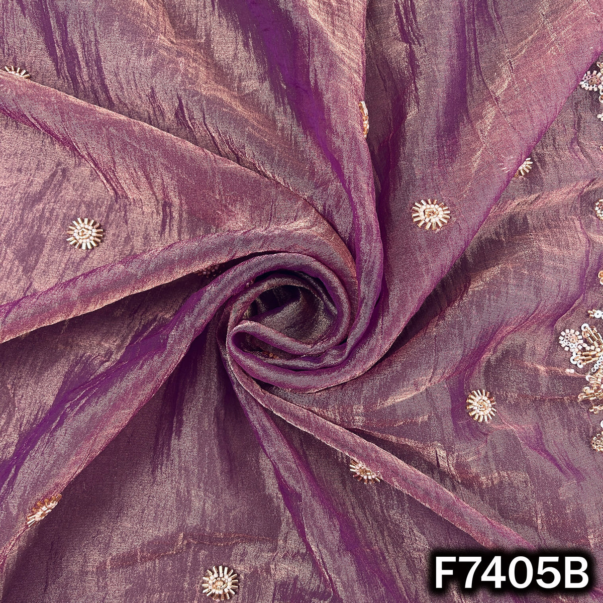 Cut Dana Zari Sequins Embroidered Crush Tissue Fabric - F7405