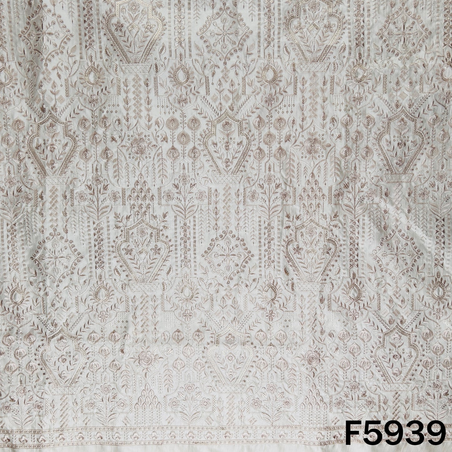 Thread Embroidered Linen Silk Fabric - F5939