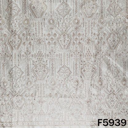 Thread Embroidered Linen Silk Fabric - F5939