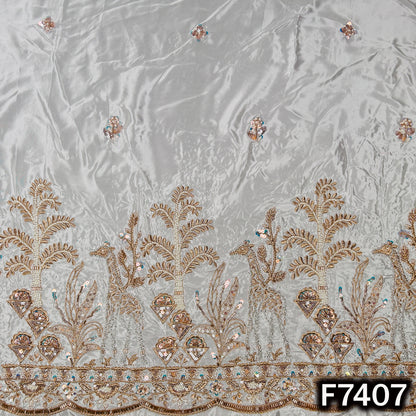 Dyeable Cut Dana Zari Sequins Embroidered Crepe Fabric - F7407
