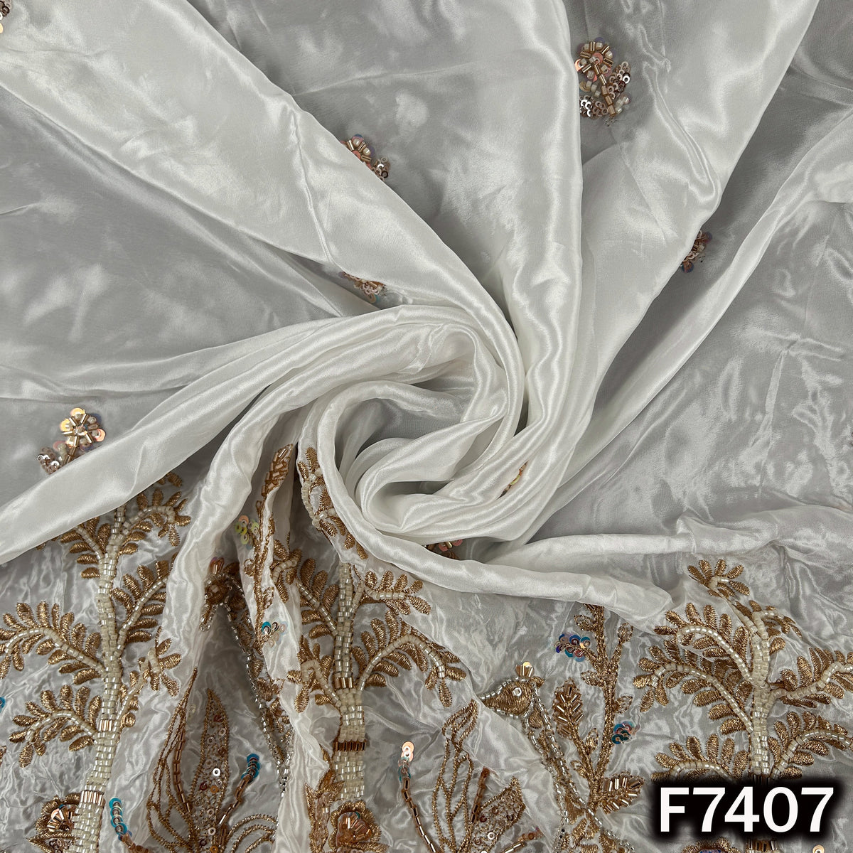 Dyeable Cut Dana Zari Sequins Embroidered Crepe Fabric - F7407