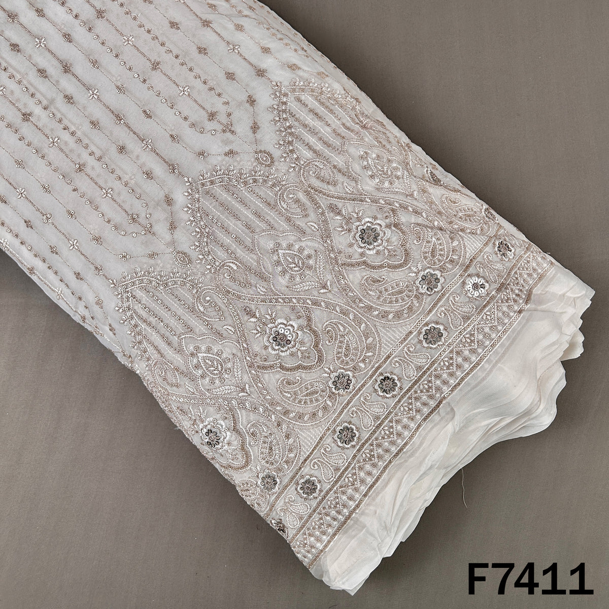 Dyeable Zari Thread Sequins Embroidered Georgette Fabric - F7411