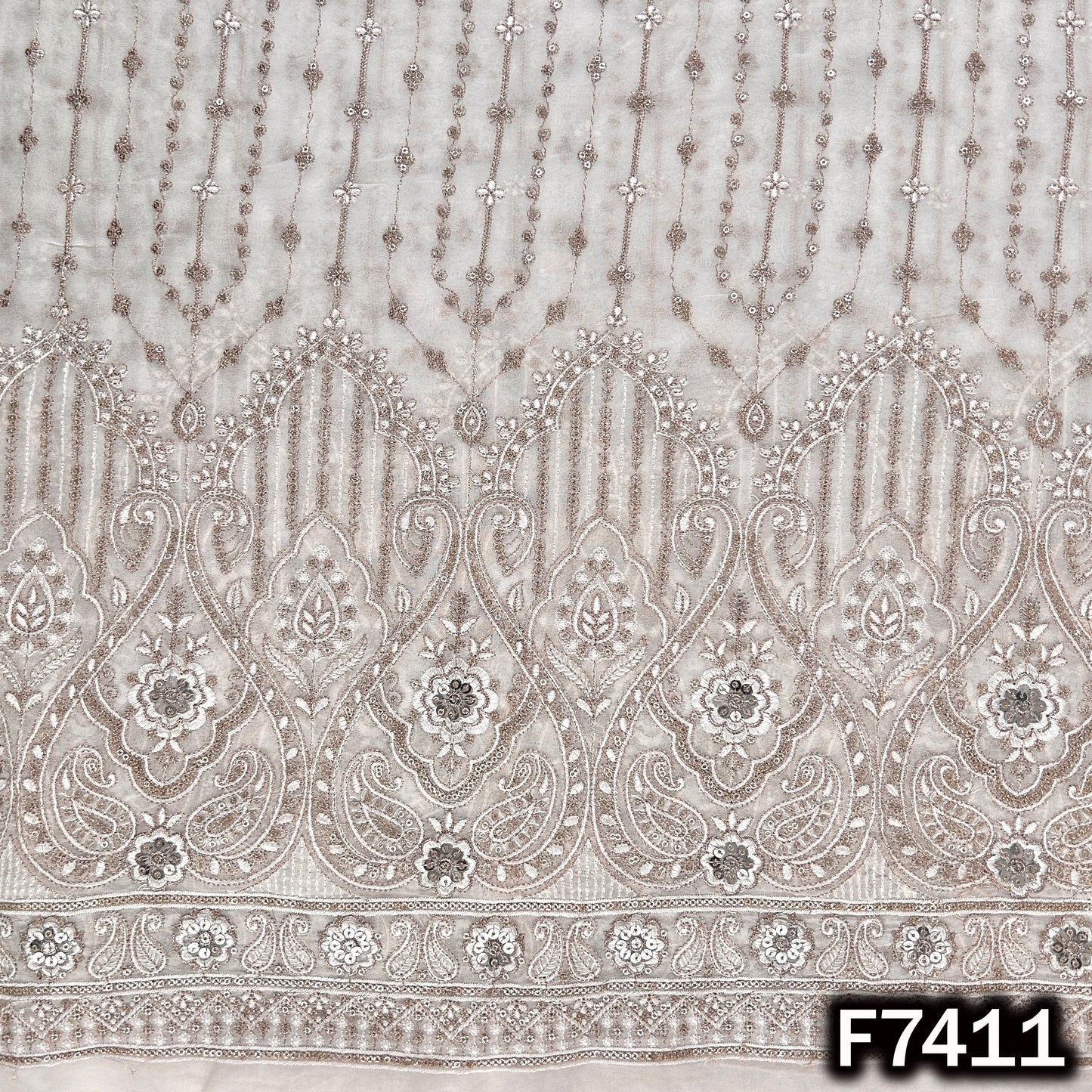 Dyeable Zari Thread Sequins Embroidered Georgette Fabric - F7411