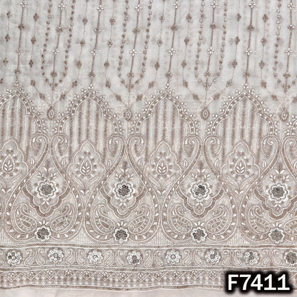 Dyeable Zari Thread Sequins Embroidered Georgette Fabric - F7411