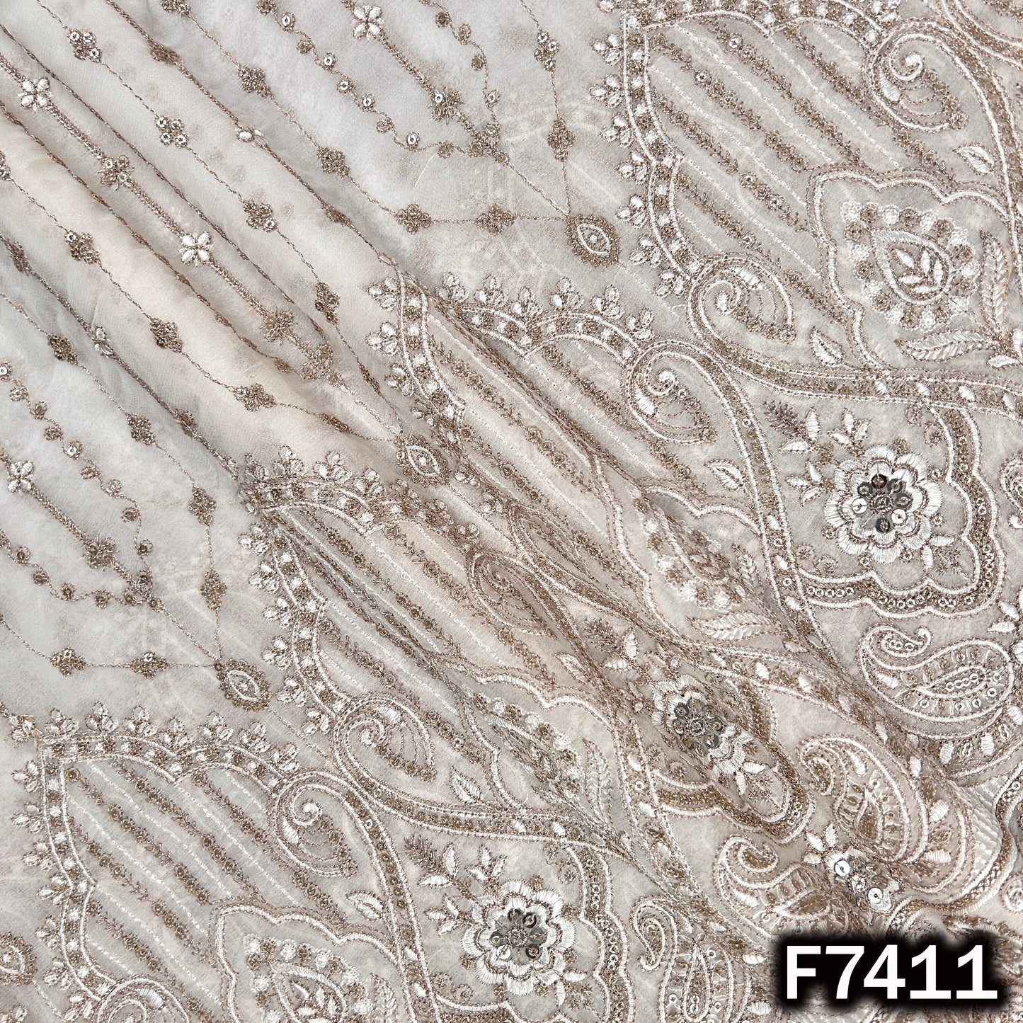 Dyeable Zari Thread Sequins Embroidered Georgette Fabric - F7411