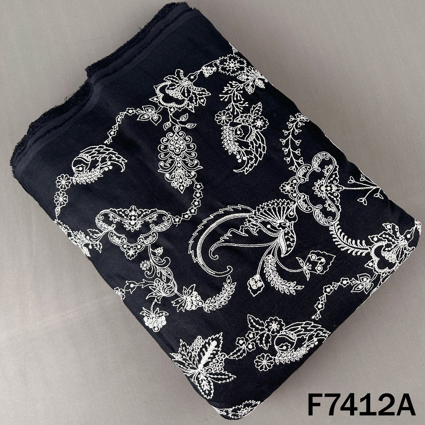 Thread Sequins Embroidered Linen Fabric - F7412