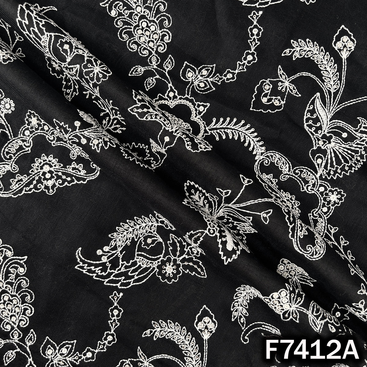 Thread Sequins Embroidered Linen Fabric - F7412