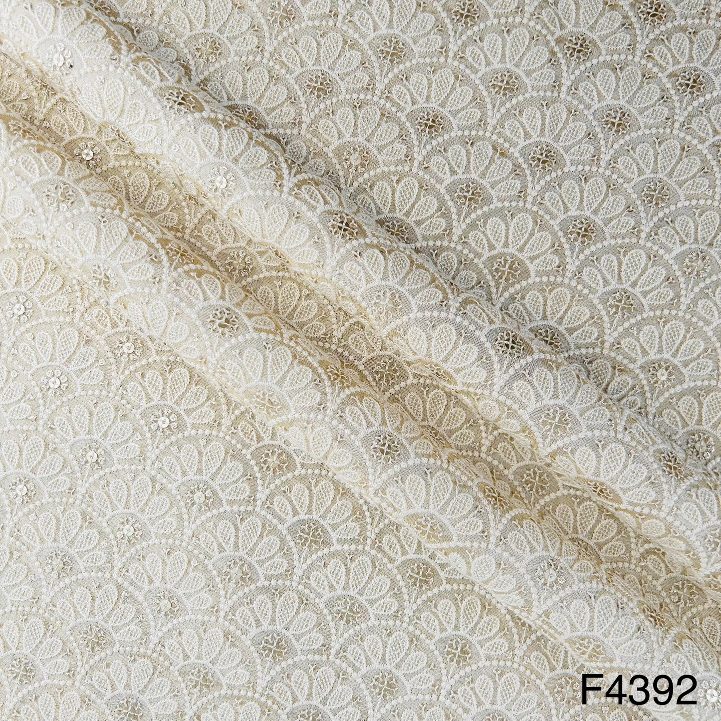 Dyeable Thread Sequins Embroidered Shimmer Tissue Fabric-F4392