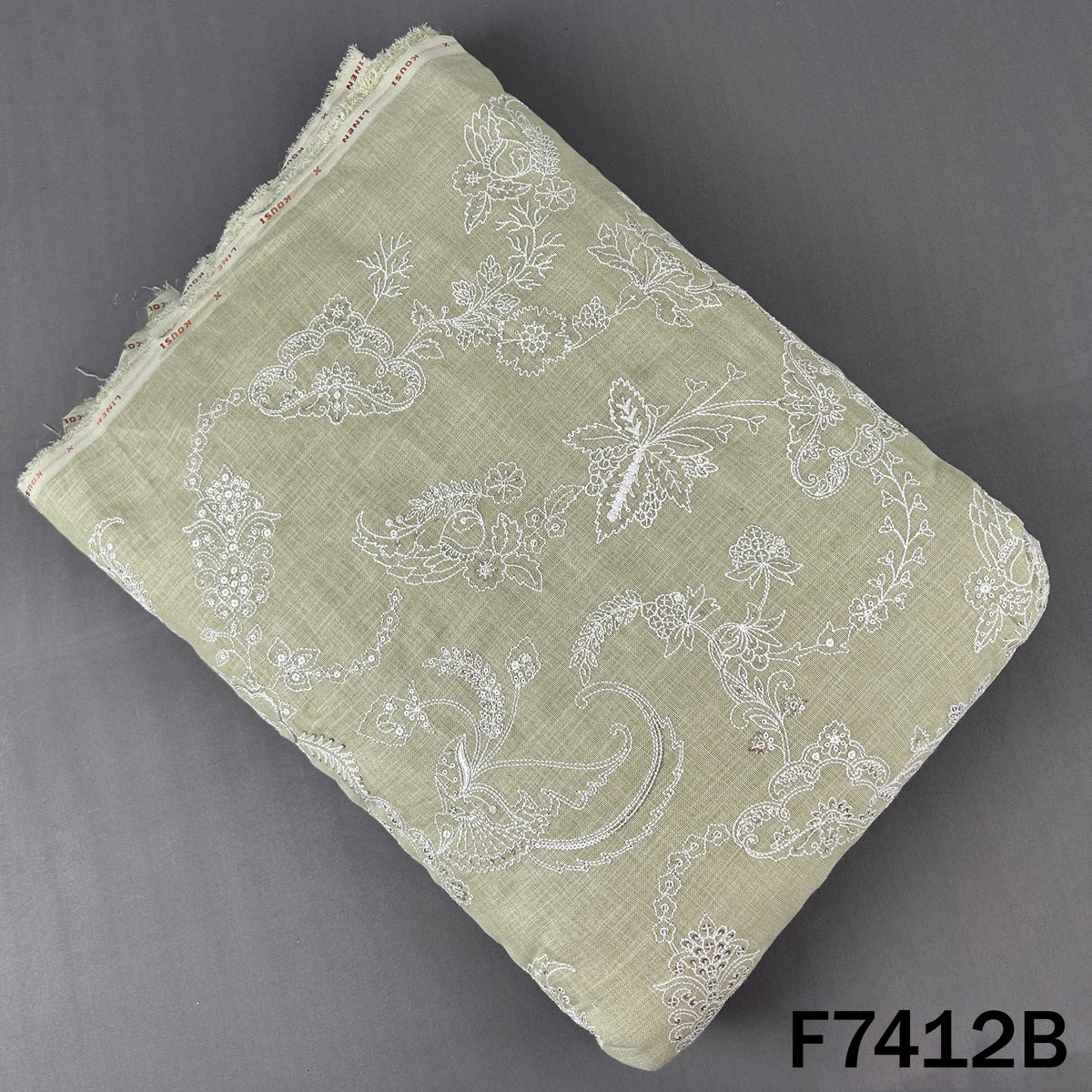 Thread Sequins Embroidered Linen Fabric - F7412