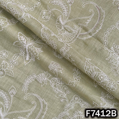 Thread Sequins Embroidered Linen Fabric - F7412