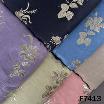 Zari Sequins Foil Work Linen Fabric - F7413