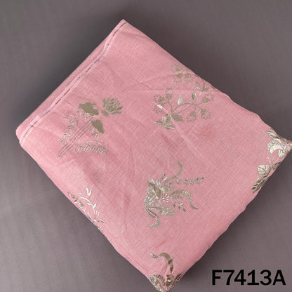 Zari Sequins Foil Work Linen Fabric - F7413
