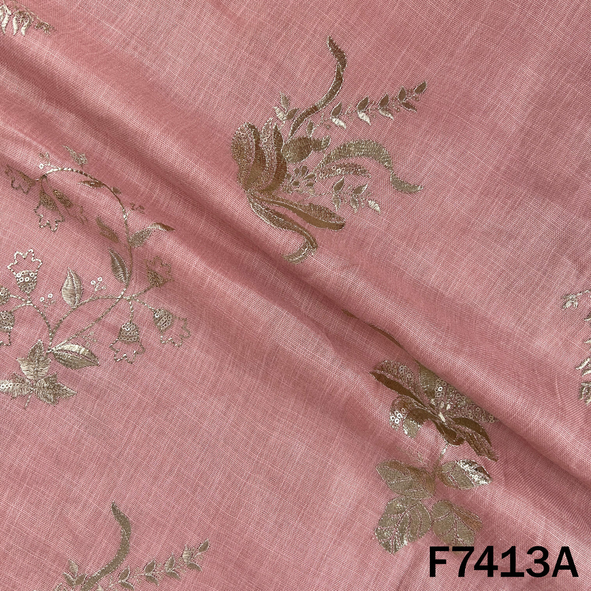 Zari Sequins Foil Work Linen Fabric - F7413