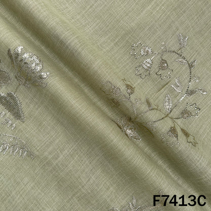 Zari Sequins Foil Work Linen Fabric - F7413